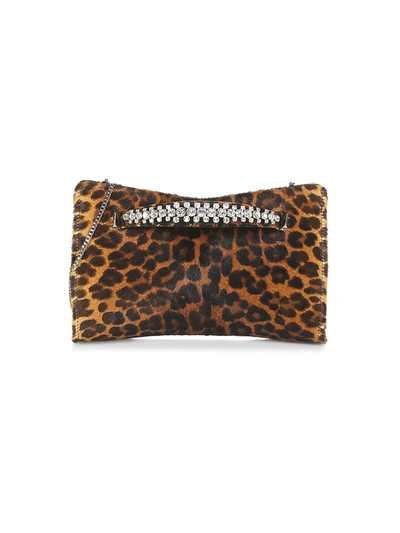 Shop Jimmy Choo Venus Embellished Leopard-print Calf Hair Clutch In Natural