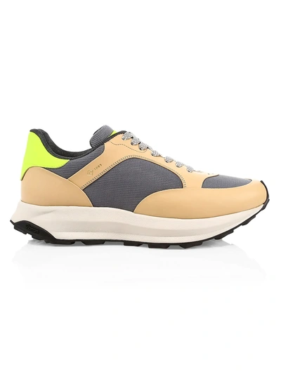 Shop Alfred Dunhill Aerial Patina Leather Runners In Camel