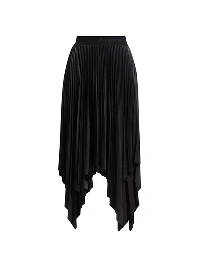 Shop Givenchy Asymmetric Pleated Faux-leather Skirt In Black