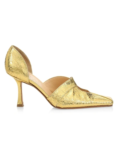 Shop A.w.a.k.e. Loretta Square-toe Metallic D'orsay Pumps In Gold