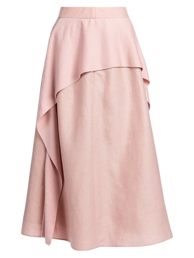 Shop Agnona Linen-blend Layered Panel Midi Skirt In Light Coral