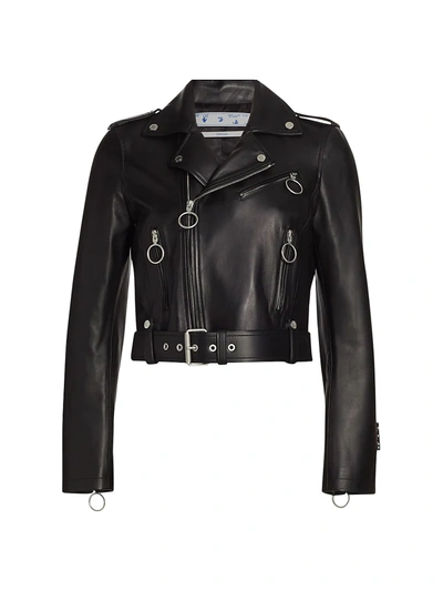 Shop Off-white Liquid Melt Regular Biker Leather Jacket In Black White