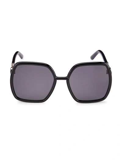 Shop Gucci Women's  Logo 55mm Oversized Geometric Sunglasses In Black