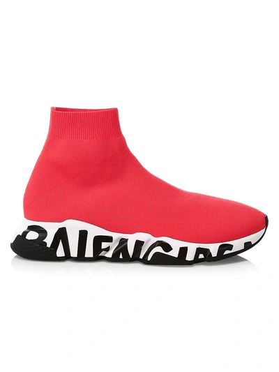 Shop Balenciaga Men's Speed Graffiti Sneakers In Red White