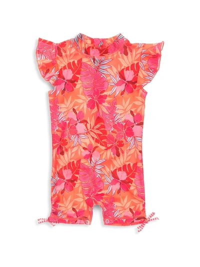 Shop Snapper Rock Baby Girl's Tropical Punch Tropical Punch Flutter Sleeve Sunsuit In Punch Red
