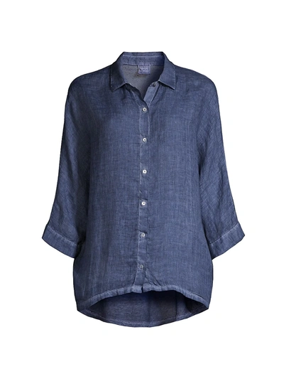 Shop 120% Lino Women's Three-quarter Sleeve Woven Jersey-mix Shirt In Dark Navy Fade