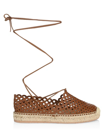 Shop Gianvito Rossi Women's Thierry Ankle-wrap Perforated Leather Espadrilles In Tan