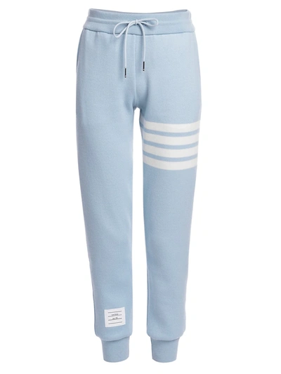 Shop Thom Browne Double Face Cashmere Engineered 4 Bar Stripe Sweatpants In Light Blue