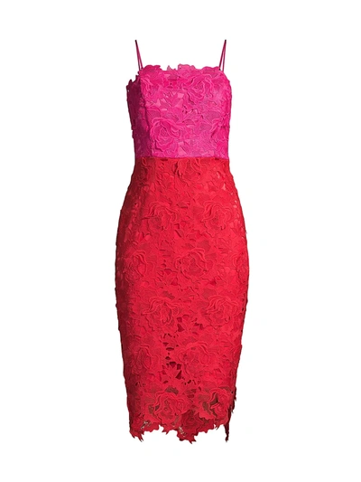 Shop Milly 3d Floral Lace Dress In Razzmatazz