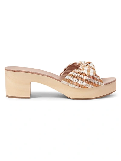 Shop Loeffler Randall Regina Gingham Linen & Cotton Mules In Beige