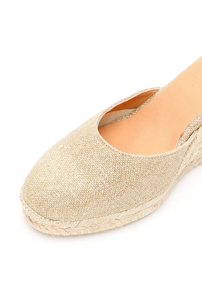 Shop Castaã±er Carina Lurex Wedge Espadrilles In Beige,gold