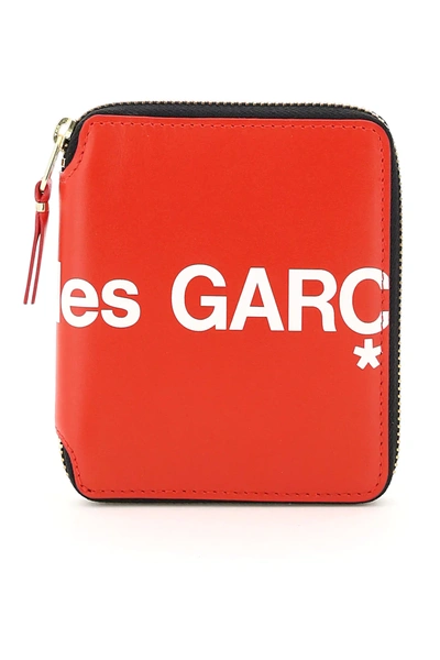 Shop Comme Des Garçons Zip-around Huge Logo Wallet In Red,white