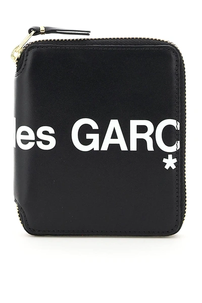 Shop Comme Des Garçons Mini Zip-around Huge Logo Wallet In Black,white