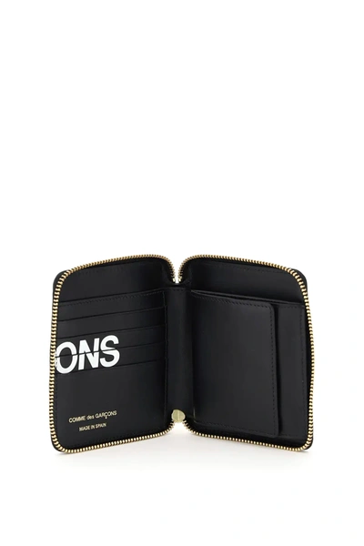 Shop Comme Des Garçons Mini Zip-around Huge Logo Wallet In Black,white