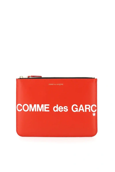 Shop Comme Des Garçons Leather Pouch With Logo In Red,white