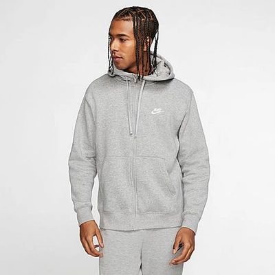 Nike Sportswear Club Logo-embroidered Cotton-blend Jersey Zip-up Hoodie In Dark Grey Heather/matte Silver/white