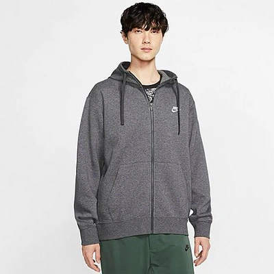 Shop Nike Sportswear Club Fleece Full-zip Hoodie In Charcoal Heather/anthracite/white
