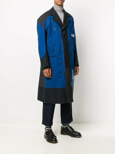 Shop Junya Watanabe Tailored Work Patchwork Coat In Blue