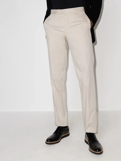 Shop Ermenegildo Zegna Premium Cotton Tailored Trousers In Neutrals