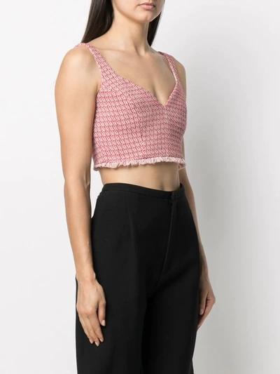 Shop Pinko Tweed-weave Cropped Vest In Red