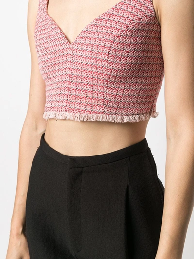 Shop Pinko Tweed-weave Cropped Vest In Red