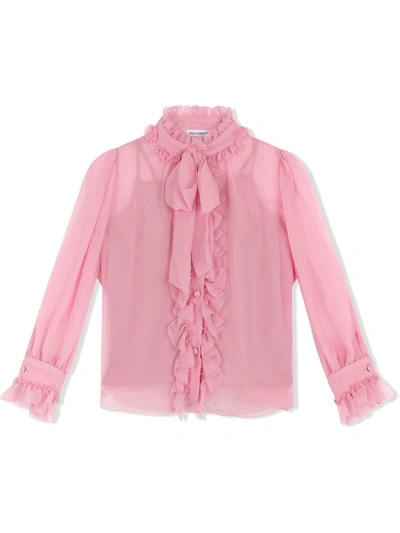 Shop Dolce & Gabbana Pussy Bow-fastening Silk Shirt In Pink