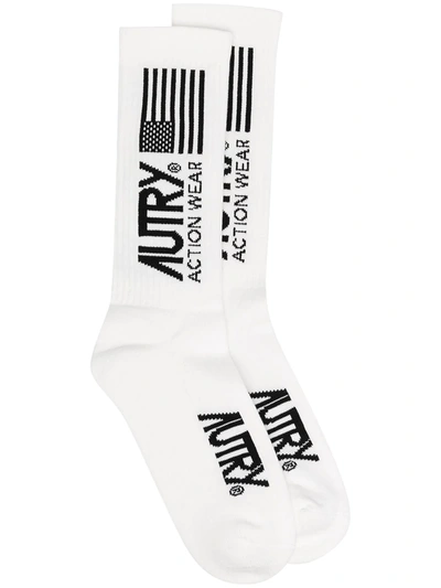 Shop Autry Logo Print Socks In White