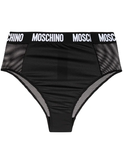 Shop Moschino Logo Waistband Mesh-accent Briefs In Black
