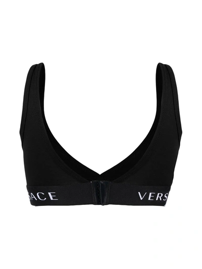 Shop Versace Logo-print Bra In Black