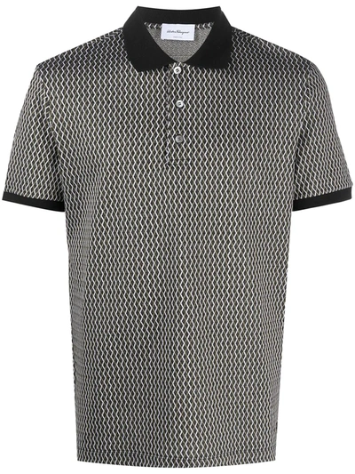 Shop Ferragamo Zigzag Knitted Polo Shirt In Black