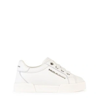 Shop Dolce & Gabbana Mini Me Leather Sneakers In White