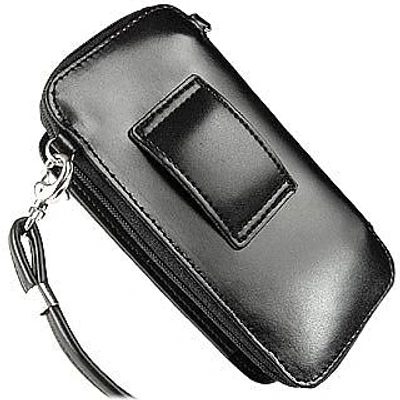 Shop Fontanelli Designer Small Leather Goods Black Leather Cellphone Holder In Noir