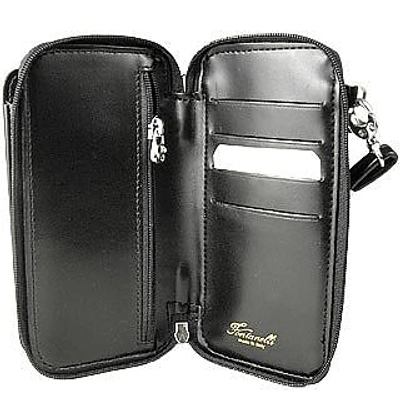 Shop Fontanelli Designer Small Leather Goods Black Leather Cellphone Holder In Noir