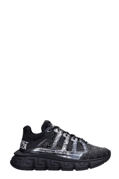 Shop Versace Trigreca Sneakers In Black Synthetic Fibers