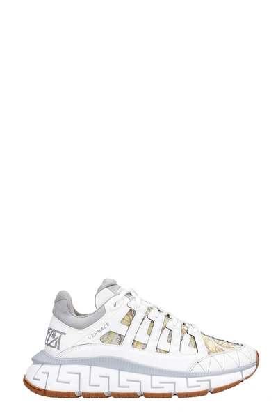 Shop Versace Trigreca Sneakers In White Synthetic Fibers