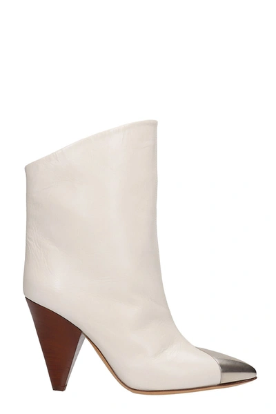 Shop Isabel Marant Lapee High Heels Ankle Boots In White Leather