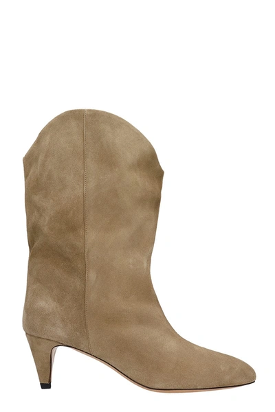 Shop Isabel Marant Dernee High Heels Ankle Boots In Taupe Suede