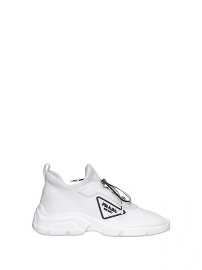 Shop Prada Knit Sneakers In Bianco