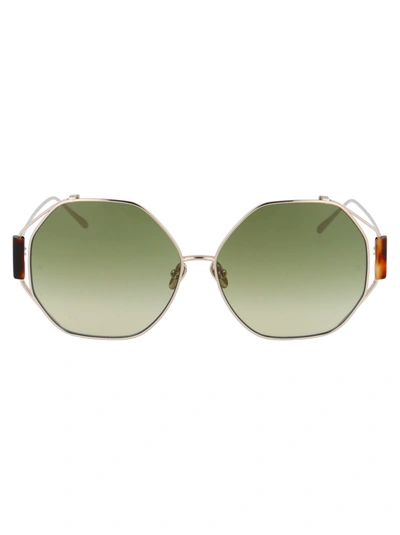 Shop Linda Farrow Marie Sunglasses In Light Gold/ T-shell/ Green Grad