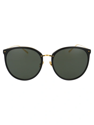 Shop Linda Farrow Kings Sunglasses In Black/ Yellow Gold/ Grey