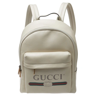 Pre-owned Gucci Off White Leather Logo Print Backpack