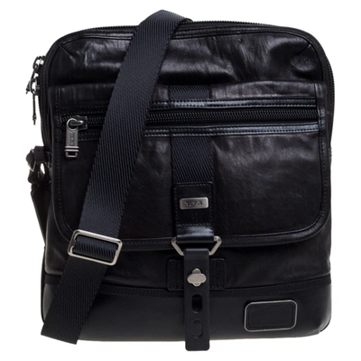 Pre-owned Tumi Black/dark Brown Leather Annapolis Zip Flap Messenger Bag