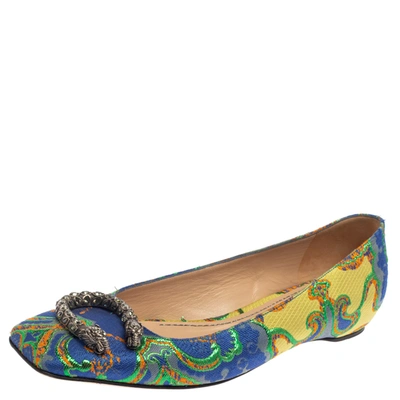 Pre-owned Gucci Multicolor Brocade Fabric Dionysus Ballet Flats Size 37.5