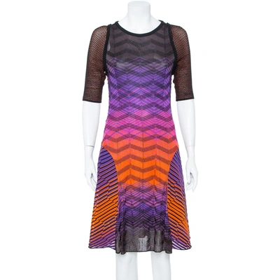 Pre-owned M Missoni Multicolor Knit Paneled Midi Dress L