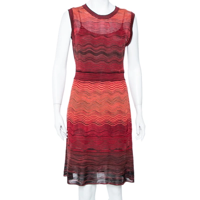 Pre-owned M Missoni Saffron Wave Knit Sleeveless Dress L In Orange