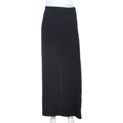 Pre-owned Armani Collezioni Black Crepe Wrap Detail Wide Leg Trousers M