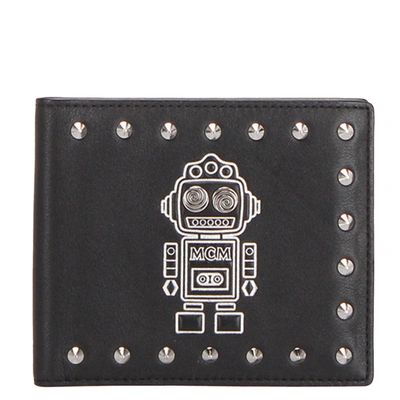 Pre-owned Mcm Black Studded Leather Robot Bifold Wallet