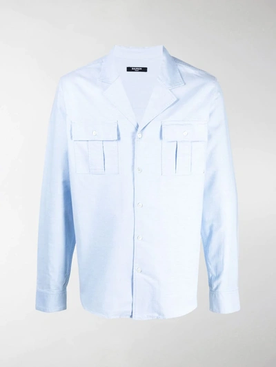 Shop Balmain Flap Pocket Shirt In Blue
