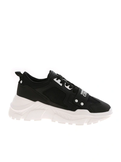 Shop Versace Jeans Couture Rubberized Logo Sneakers In Black