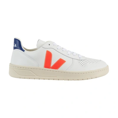 Shop Veja V-10 Sneakers In Extra White Orange Fluo Cobalt